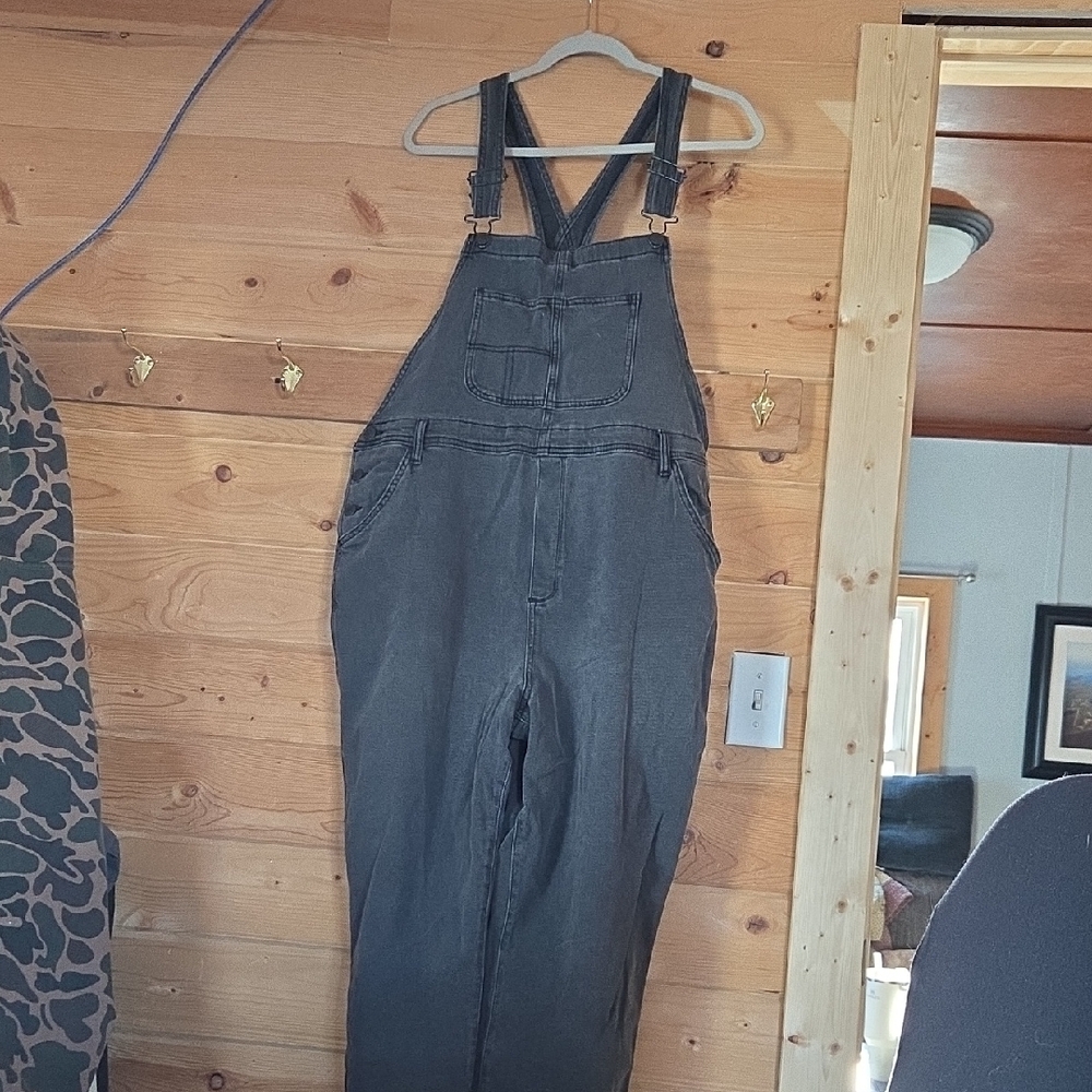 Distressed Black Denim Overalls
